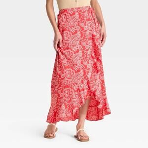 Universal Thread NWT Women's Ruffle Maxi Wrap Skirt Red Size M